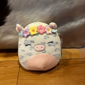 NWT Plush Pig Squishmallow-Style Soft Toy with Pastel Flower Crown